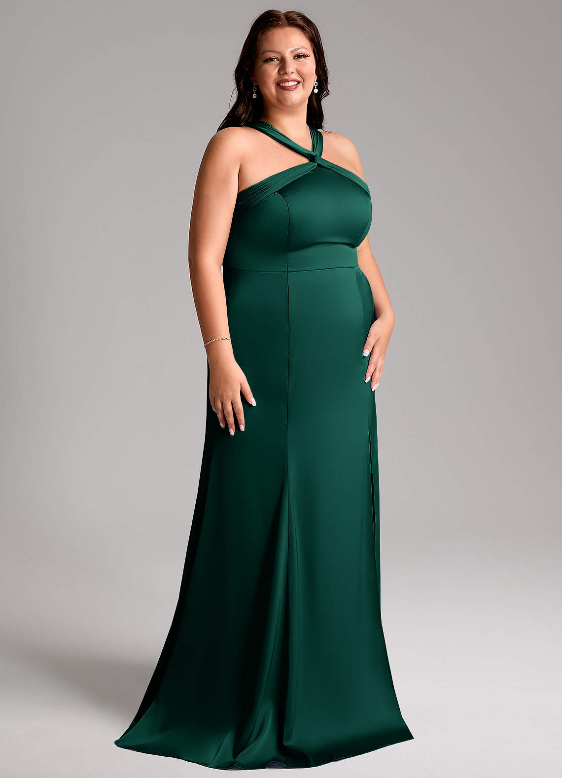 sage junior bridesmaid dresses Emerald Green Bridesmaid Gown Cap Sleeves Chiffon With Split Plus Size