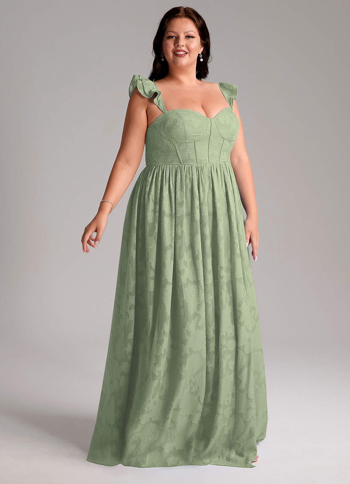 Azazie Denisse Bridesmaid Dresses Agave A-Line Ruched Floral Burnout Dress image9