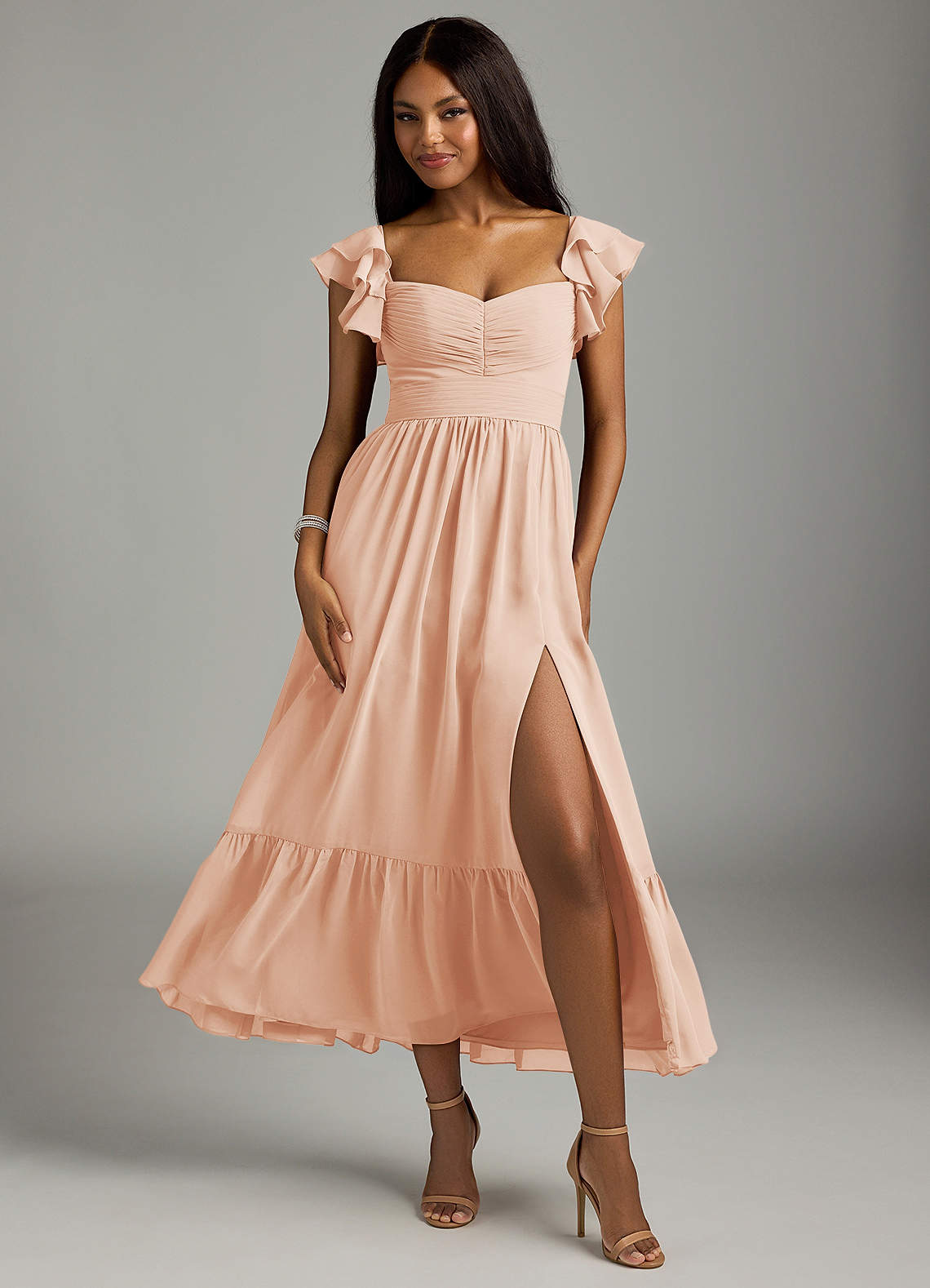 Azazie Anaya Abiti da Damigella Abito A-Line in Chiffon Plissettato Rosa Inglese image1