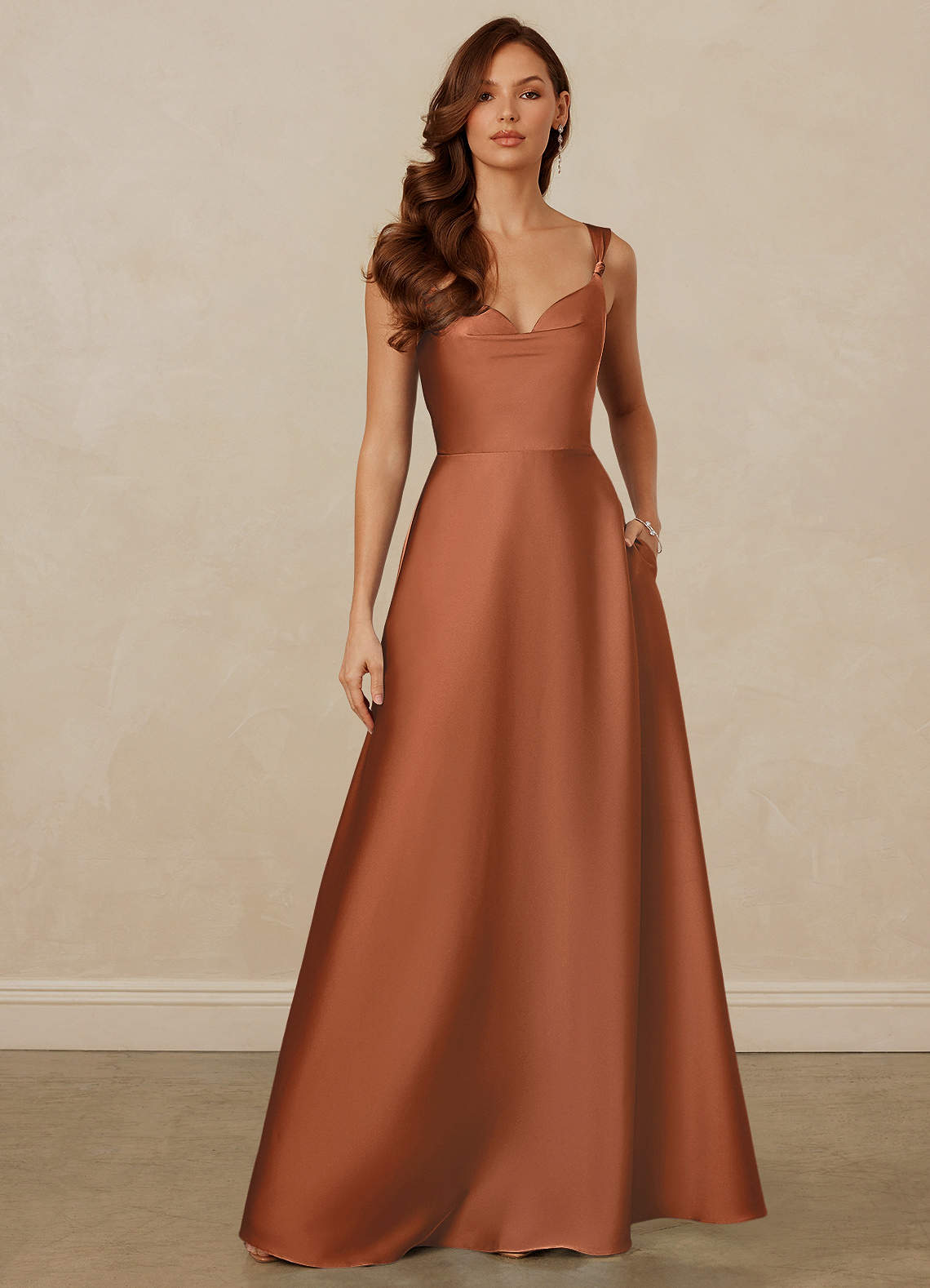 Christian Siriano Bridal for Azazie 1001 Bridesmaid Dresses Copper A-Line Sweetheart Neckline Stretch Satin Dress image1