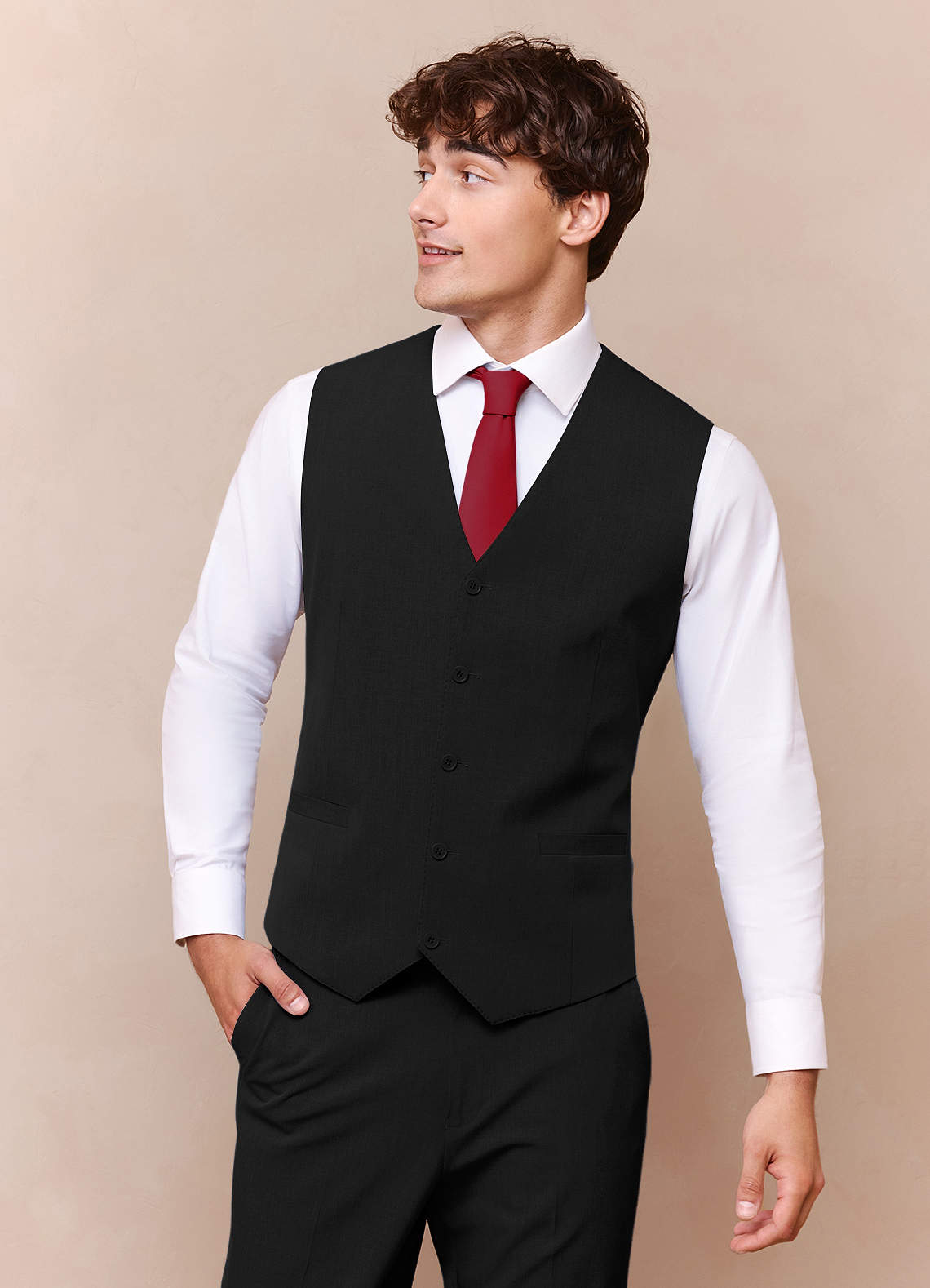 front Savile Black Wool Blend Suit Vest