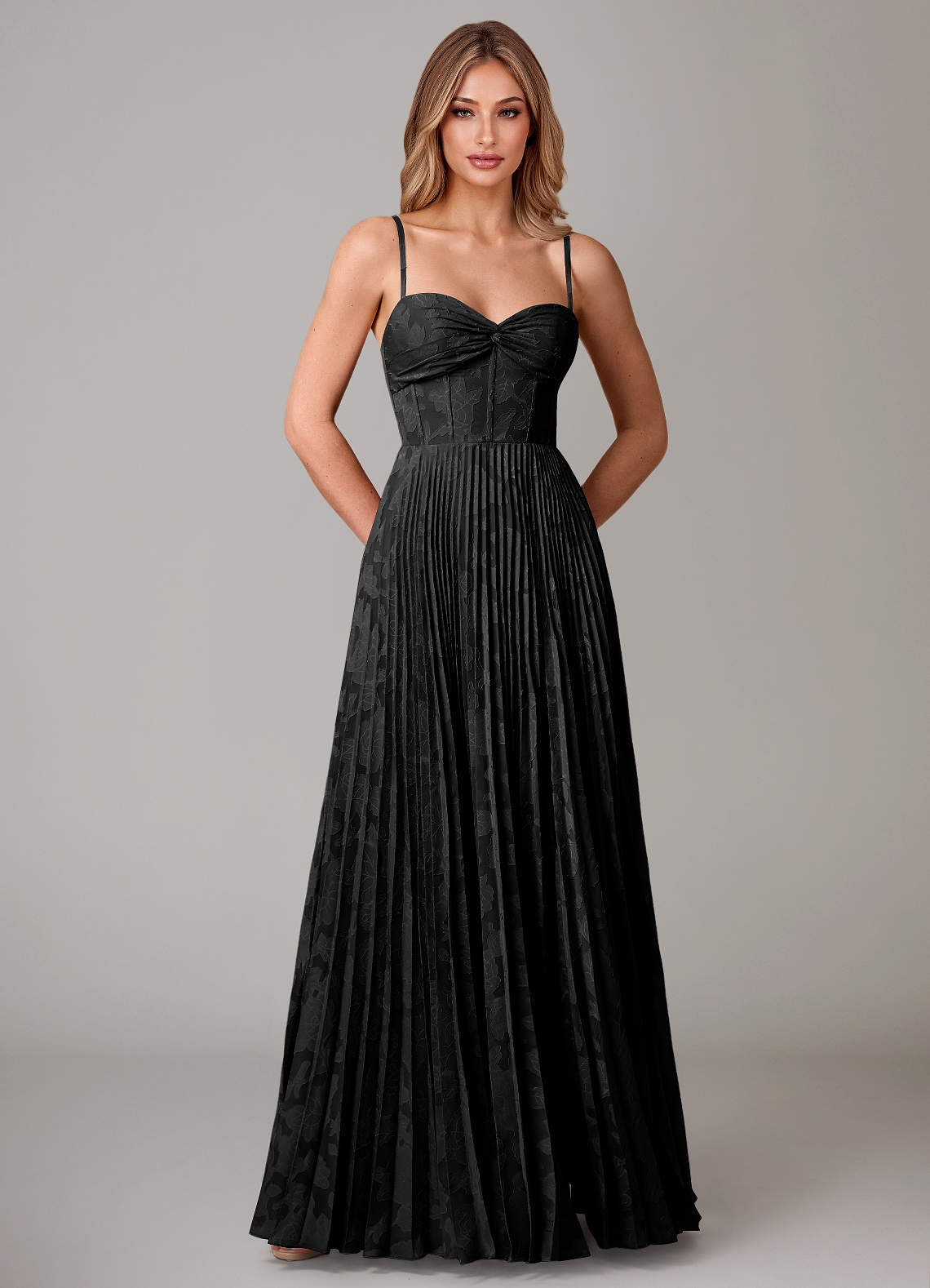 Azazie Akiko Bridesmaid Dresses Black A-Line Sweetheart Neckline Floral Burnout Dress image4