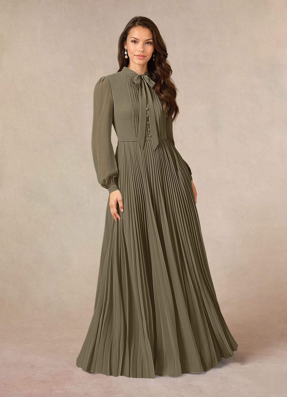 Azazie Adellah Mère de la mariée Robes Robe Trapèze en Mousseline de soie Plissée Vert Saule image1