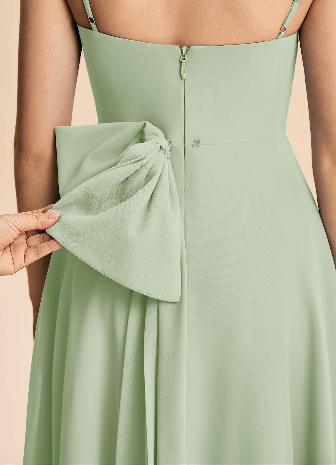 Azazie Bear Junior Dusty Sage A-Line Pleated Chiffon Dress image7