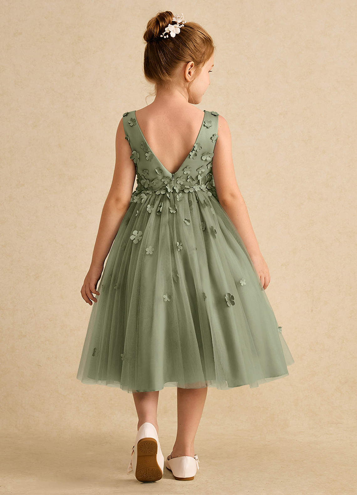Azazie Lana Flower Girl Klänningar Klä A-Line i Matt satäng Ärmlös image1