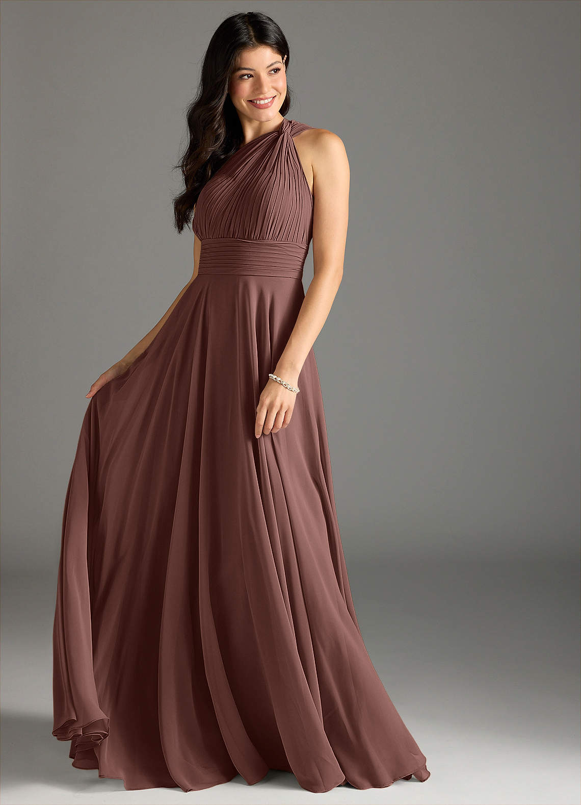 Azazie Charlize Kotona sovitettavat mekot A-linja Yksi olkapää Sifonki Lattian pituus Pukeutua image2