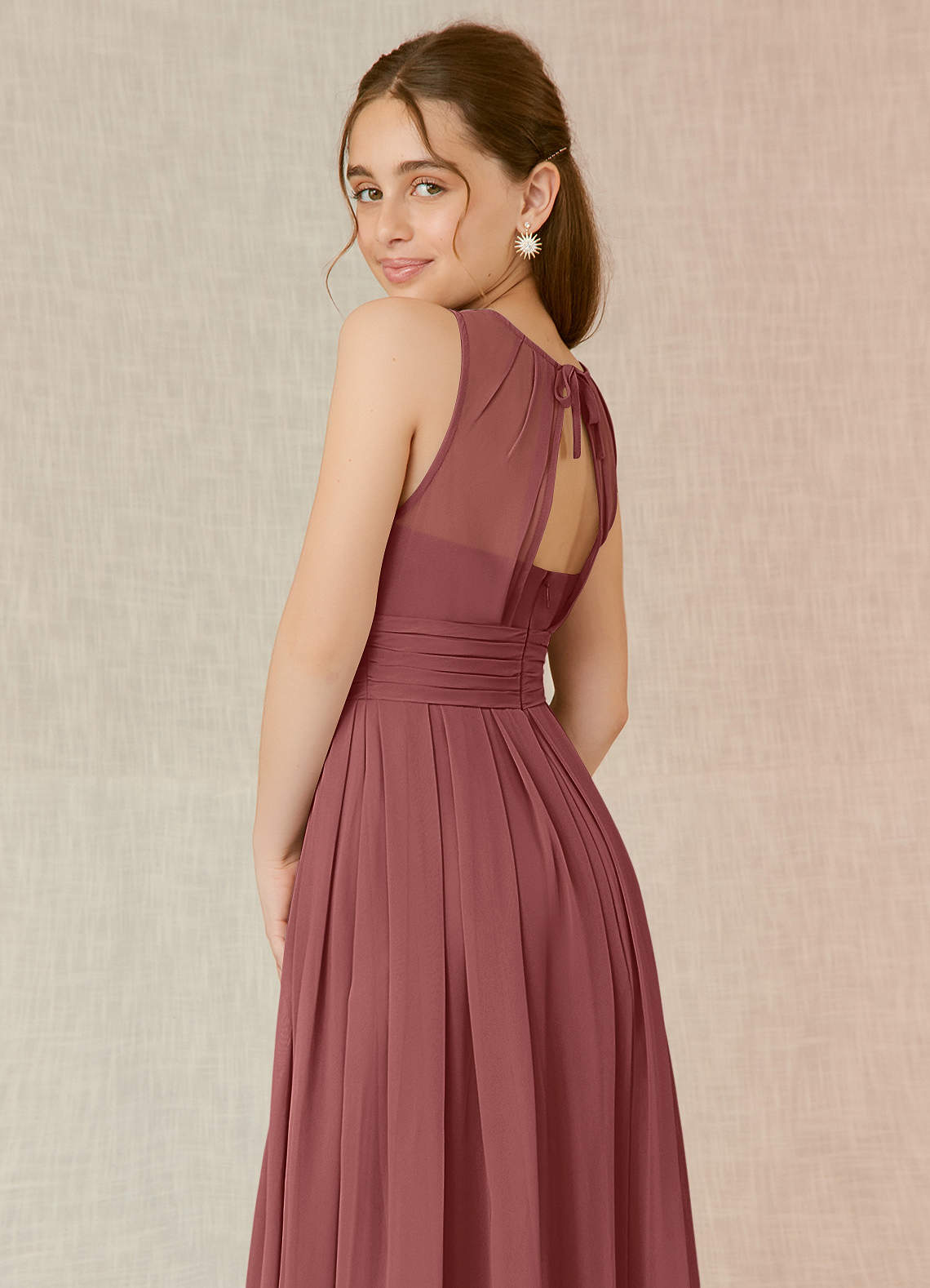 Azazie Bibiane Junior Abito A-Line in Chiffon Plissettato Ametista image15