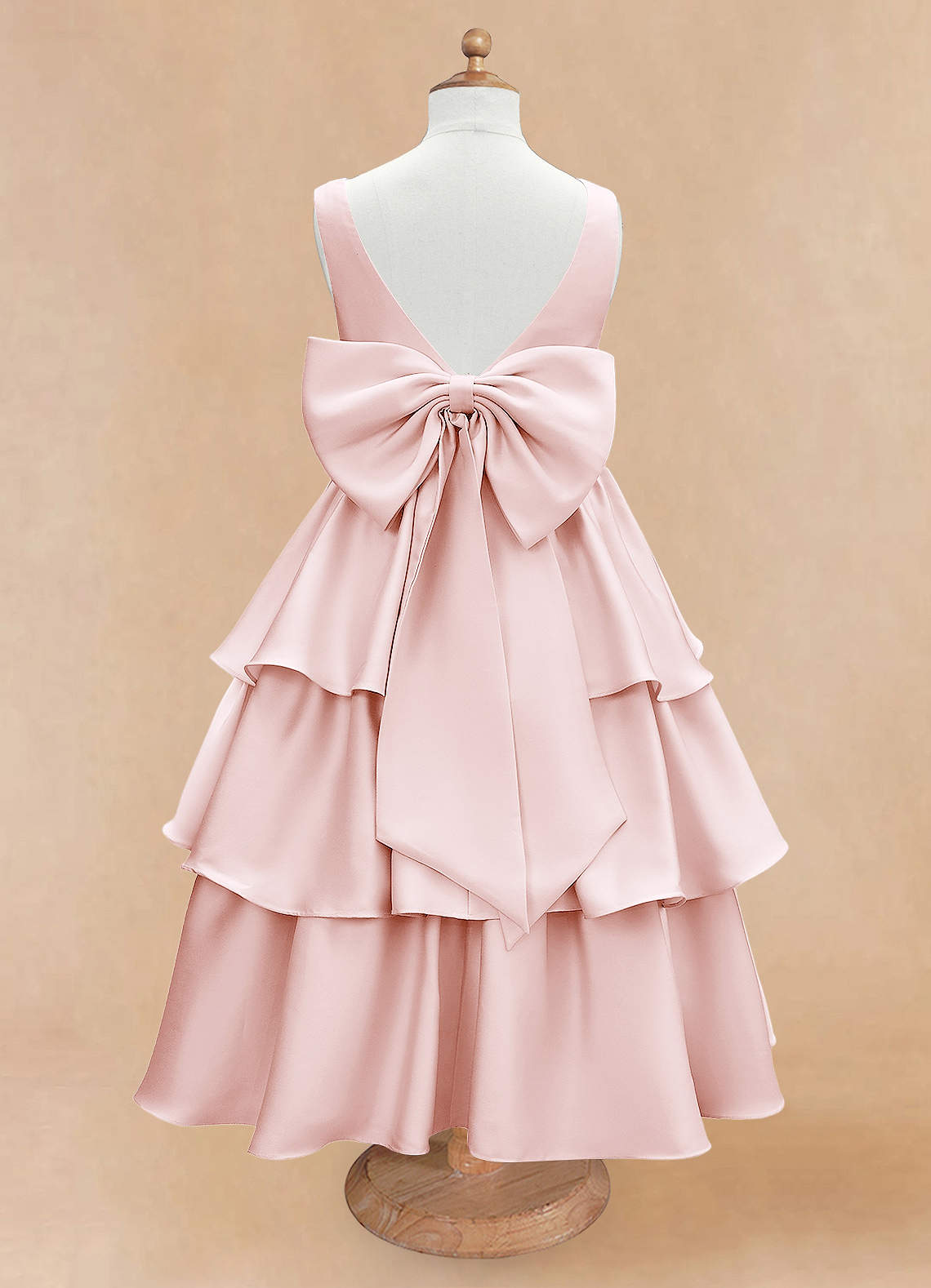 Azazie Margie Flower Girl Dresses Blushing Pink A-Line Bow Stretch Satin Dress image4