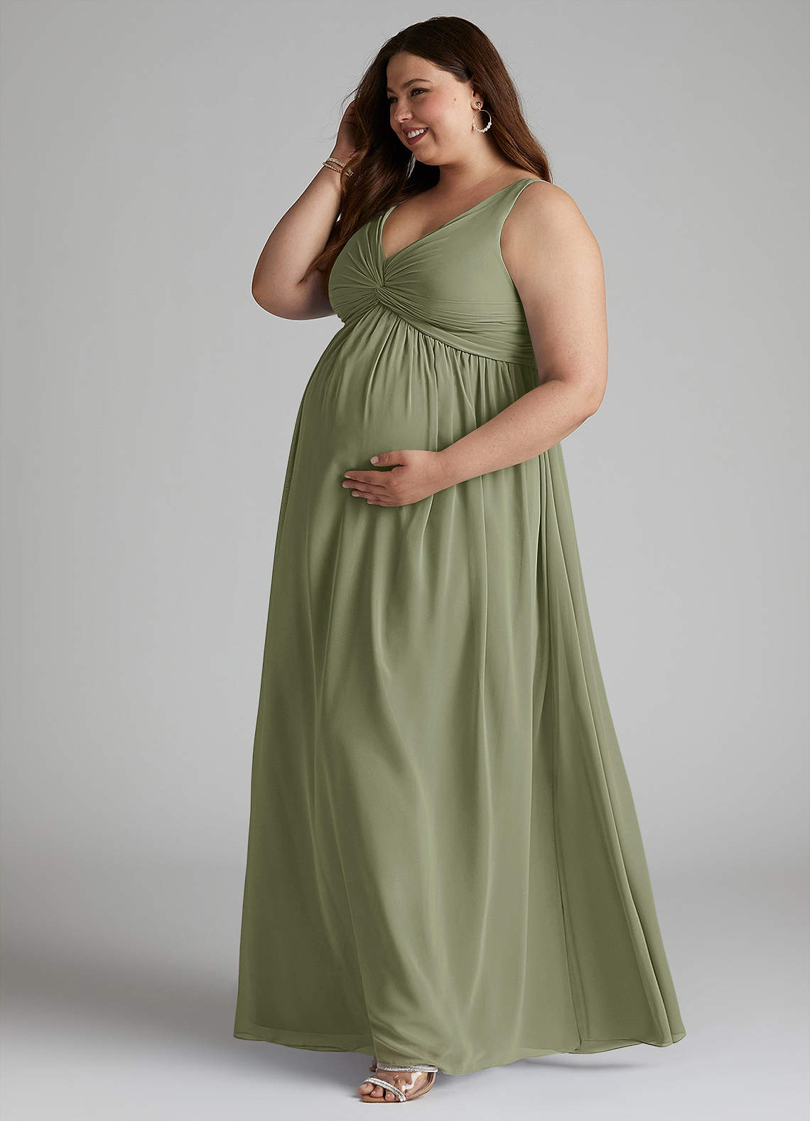 Azazie Yetta Kleider zum Anprobieren zu Hause A-Linie V-Hals Versammelt Chiffon Bodenlänge Kleid image9