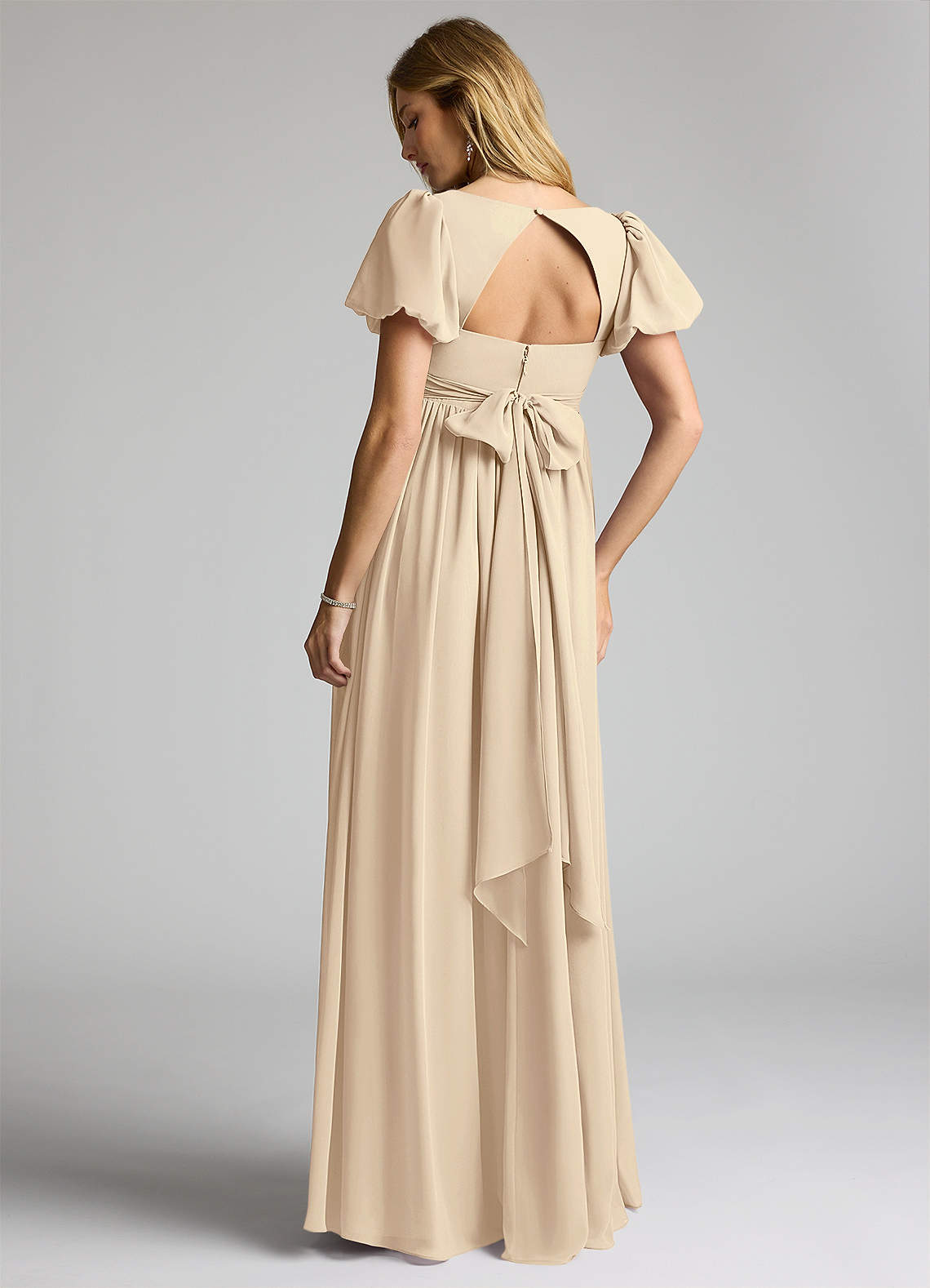 Azazie Madisynn Robes de demoiselle d'honneur de maternité Robe Arc Longueur ras du sol Mousseline de soie image1