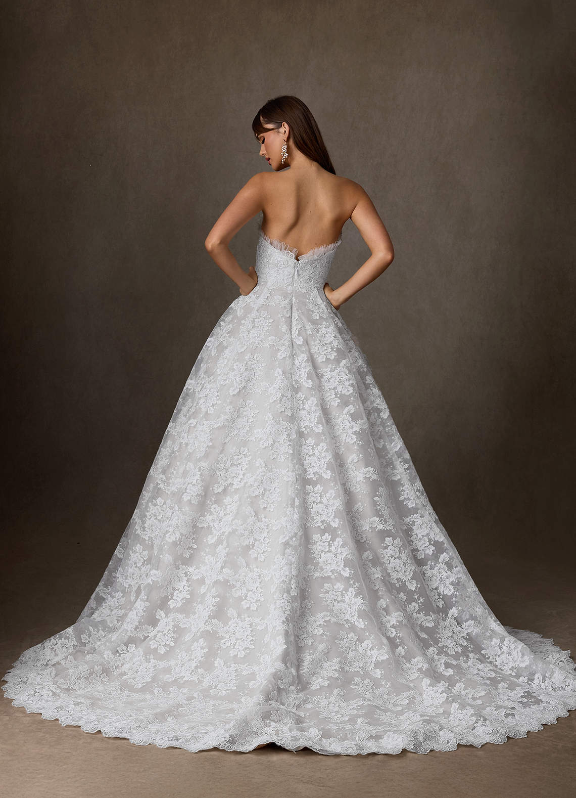 Azazie Hinata Wedding Dresses Diamond White Ball-Gown Strapless Lace Dress image9