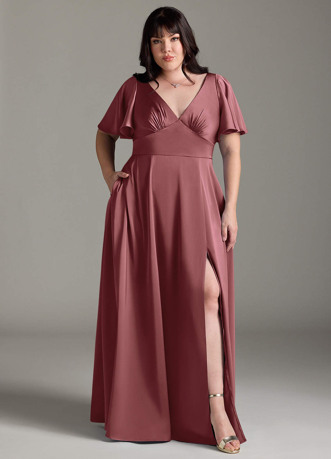 Azazie Kimber Brudtärnklänningar Klänning av A-Line i Stretch Satin Ruched Ametist image1