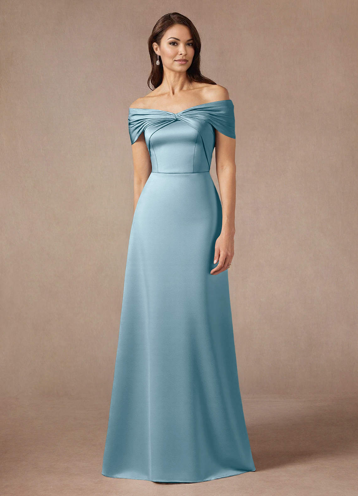 Azazie Amelia vestidos de madre de la novia Vestido de Azul Malhumorado de Satén Elástico de Corte En A con Vestidos sin tirantes image1