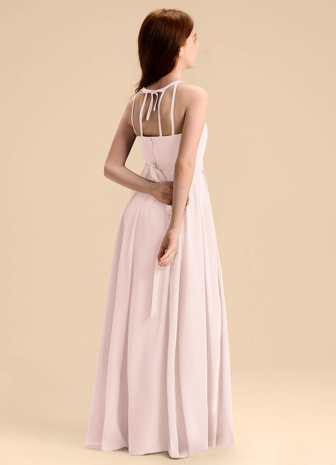 Azazie Arianthe Junior Vestido de Pétalo De Rosa de Gasa de Corte en A con Plisado image1