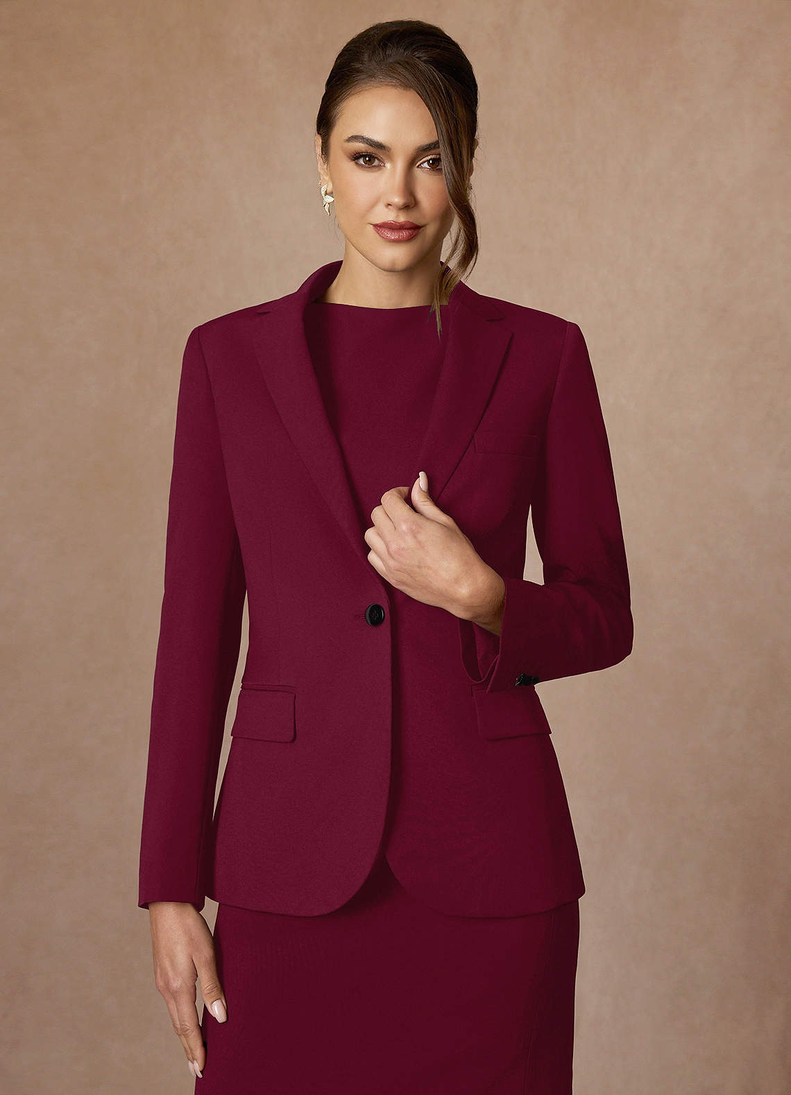 front Kennedy Burgundy Structured Stretch Jacket and Dress Suit Set