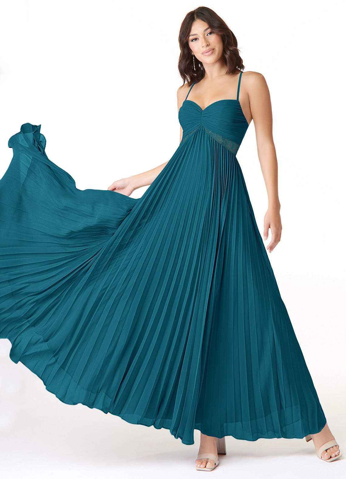 Azazie Devyn Brautjungfernkleider A-Linie Korsett Chiffon Kleid Tintenblau image1