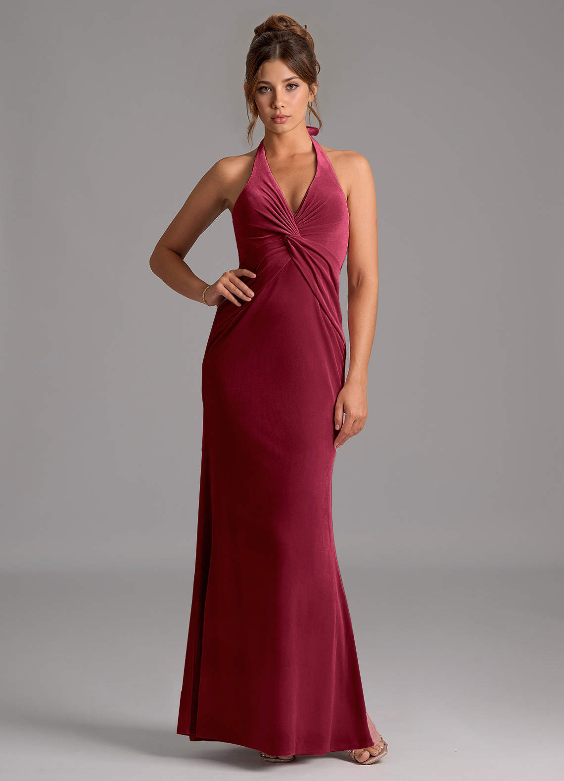 Azazie Valerie Bridesmaid Dresses Burgundy Mermaid Velvet Dress image1