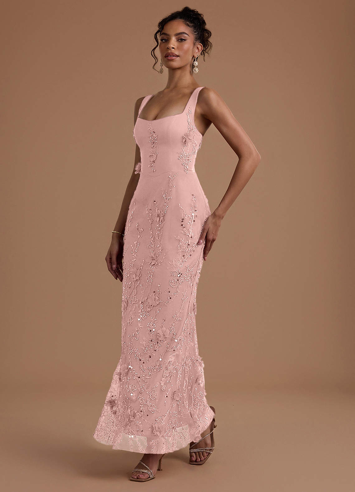 Azazie Pink 3D Flowers Sleeveless Mermaid Evening Dress / Gown