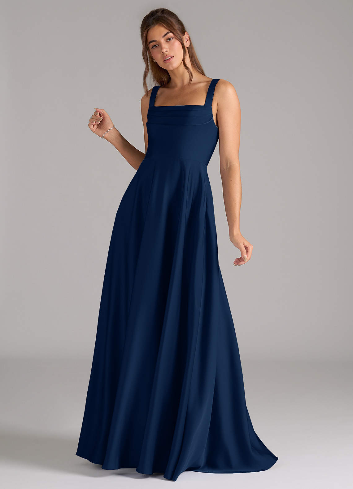 Azazie Shaude Bridesmaid Dresses Dark Navy A-Line Pleated Stretch Satin Dress image4
