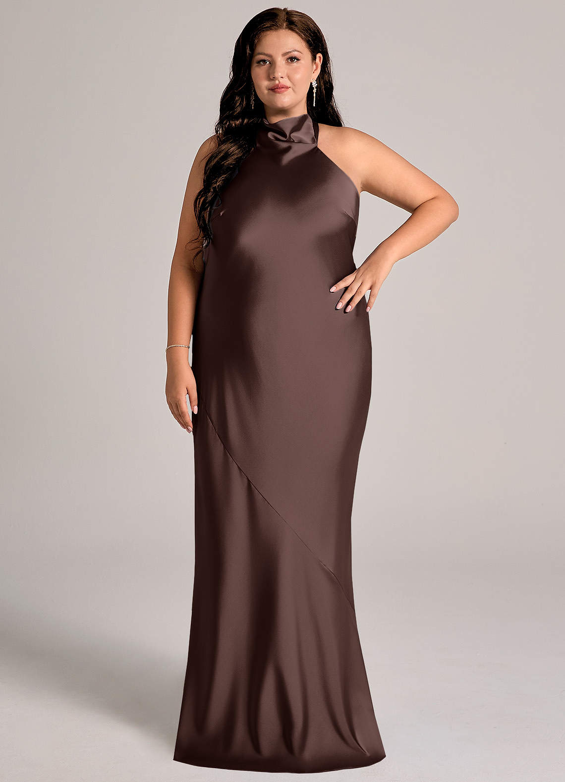 Azazie Velli Bridesmaid Dresses Ganache Mermaid High Neck Stretch Satin Dress image1