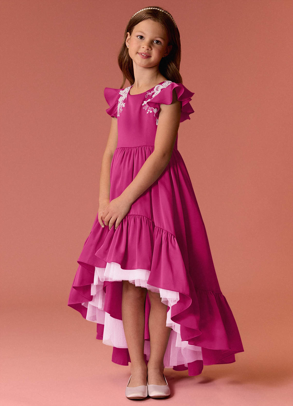 Barbie ♥ Azazie Flower Girl Dresses High Low Lace and Stretch Satin A-line Dress image2