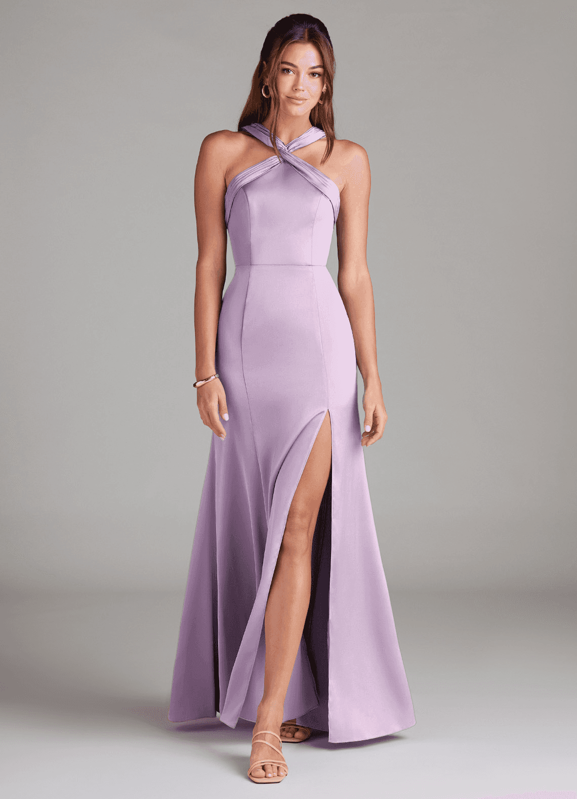 Azazie Rue Bridesmaid Dresses Frosted Lilac A-Line Pleated Stretch Satin Dress image1