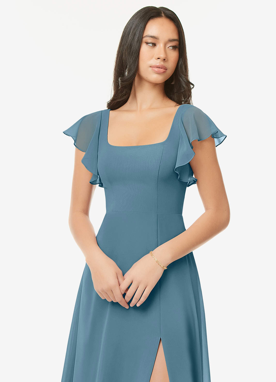 Azazie Bondi Bridesmaid Dresses Bermuda A-Line Ruffled Chiffon Dress image5