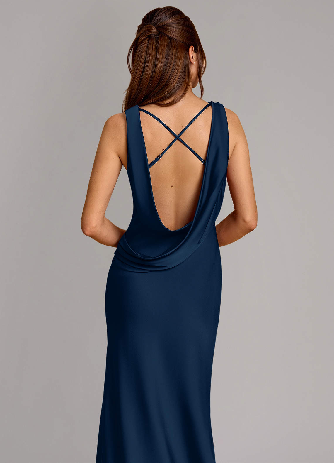 Azazie Mermaid Cowl Floor-Length Stretch Satin Bridesmaid Dresses - Dark Navy Azazie Mermaid Cowl Floor-Length Stretch Satin Bridesmaid Dresses - Dark Navy