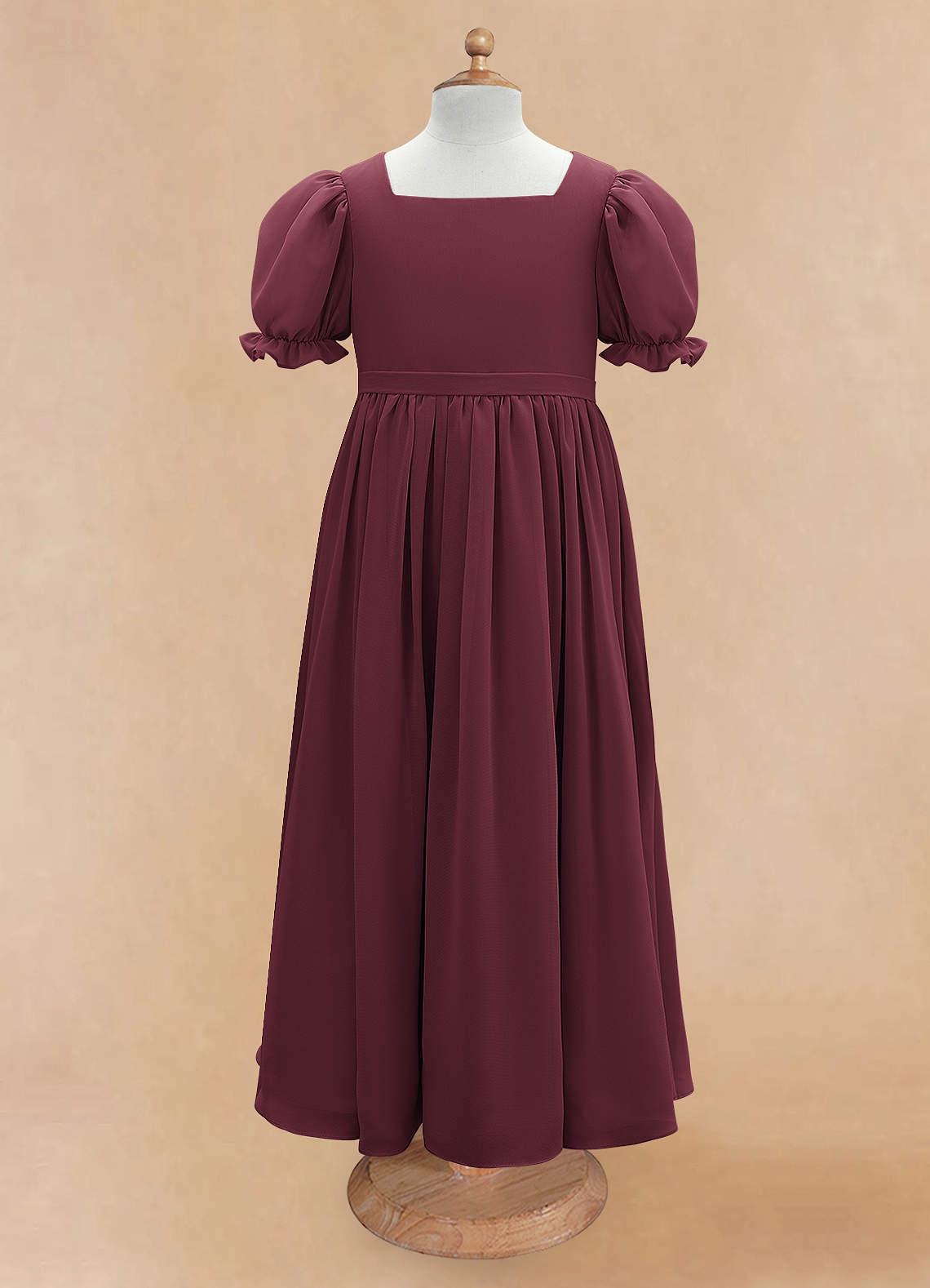 Azazie Joss Flower Girl Dresses Cabernet A-Line with Sleeves Chiffon Dress image4