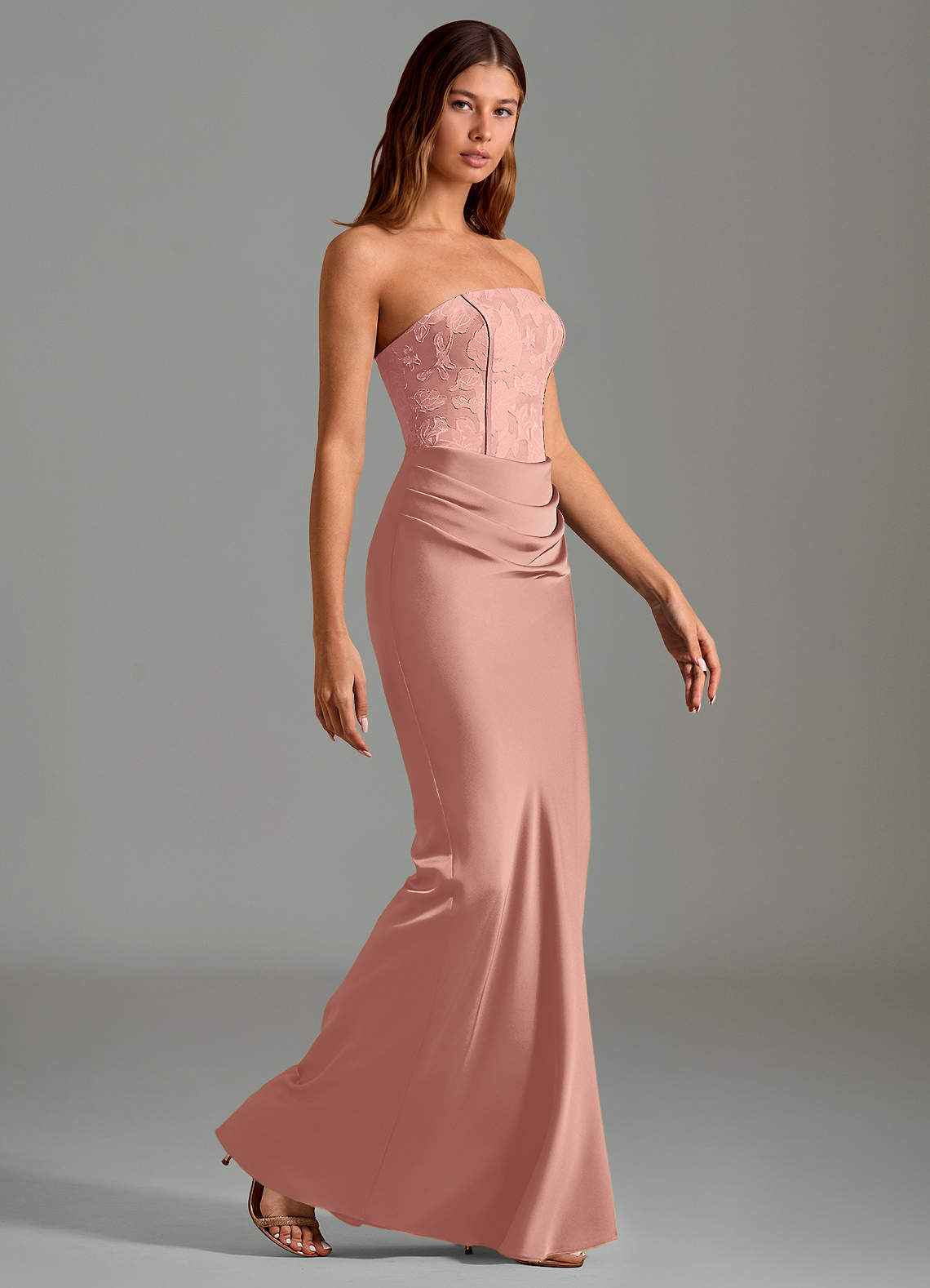 Azazie Emilia Morsiusneito Mekot Mrenneito Olkaimeton Joustava satiini Lattian pituus Pukeutua image2