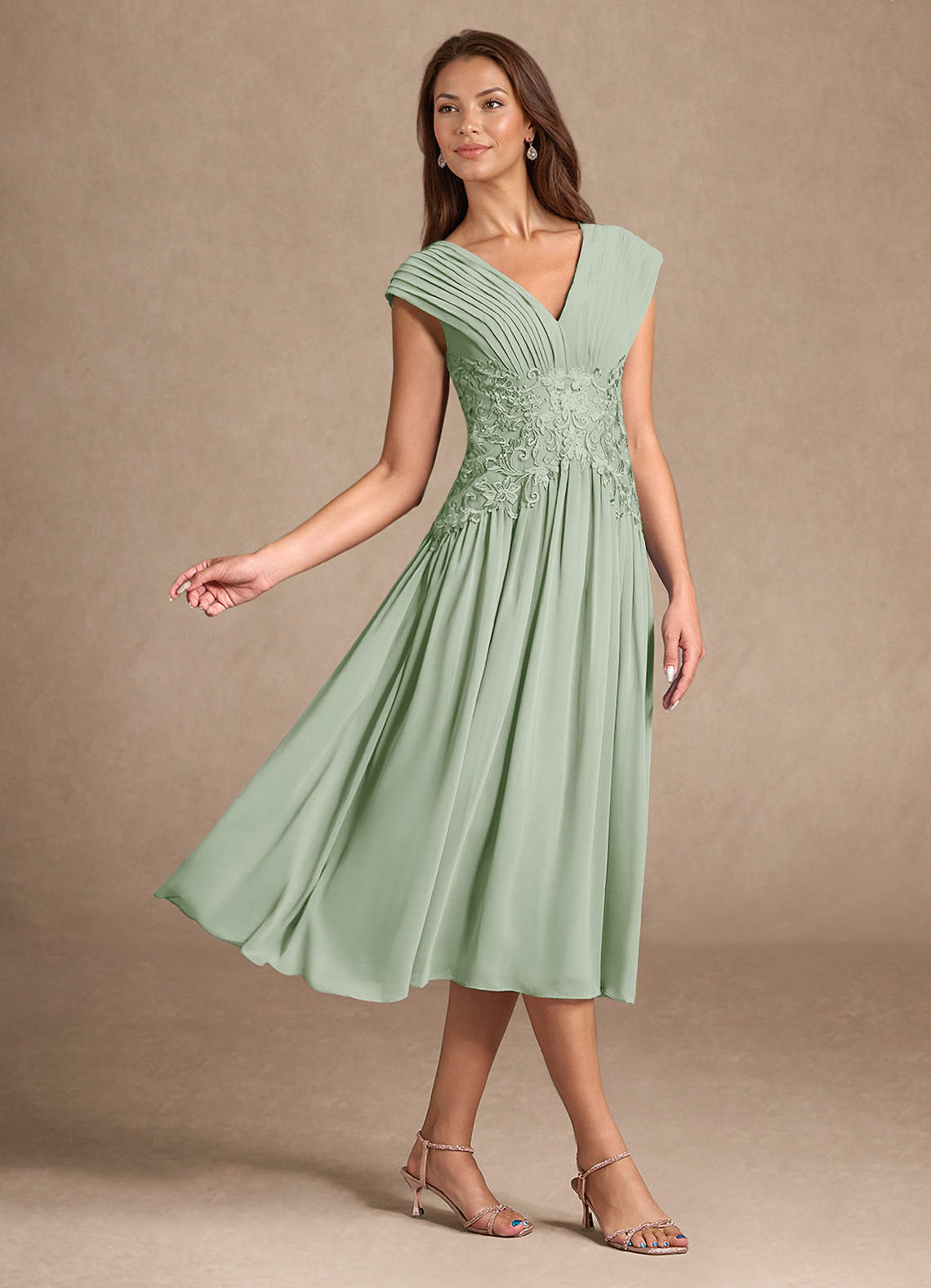 Azazie Hudson Kleider für die Brautmutter A-Linie Spitze Kleid Staubiger Salbeigrün image1