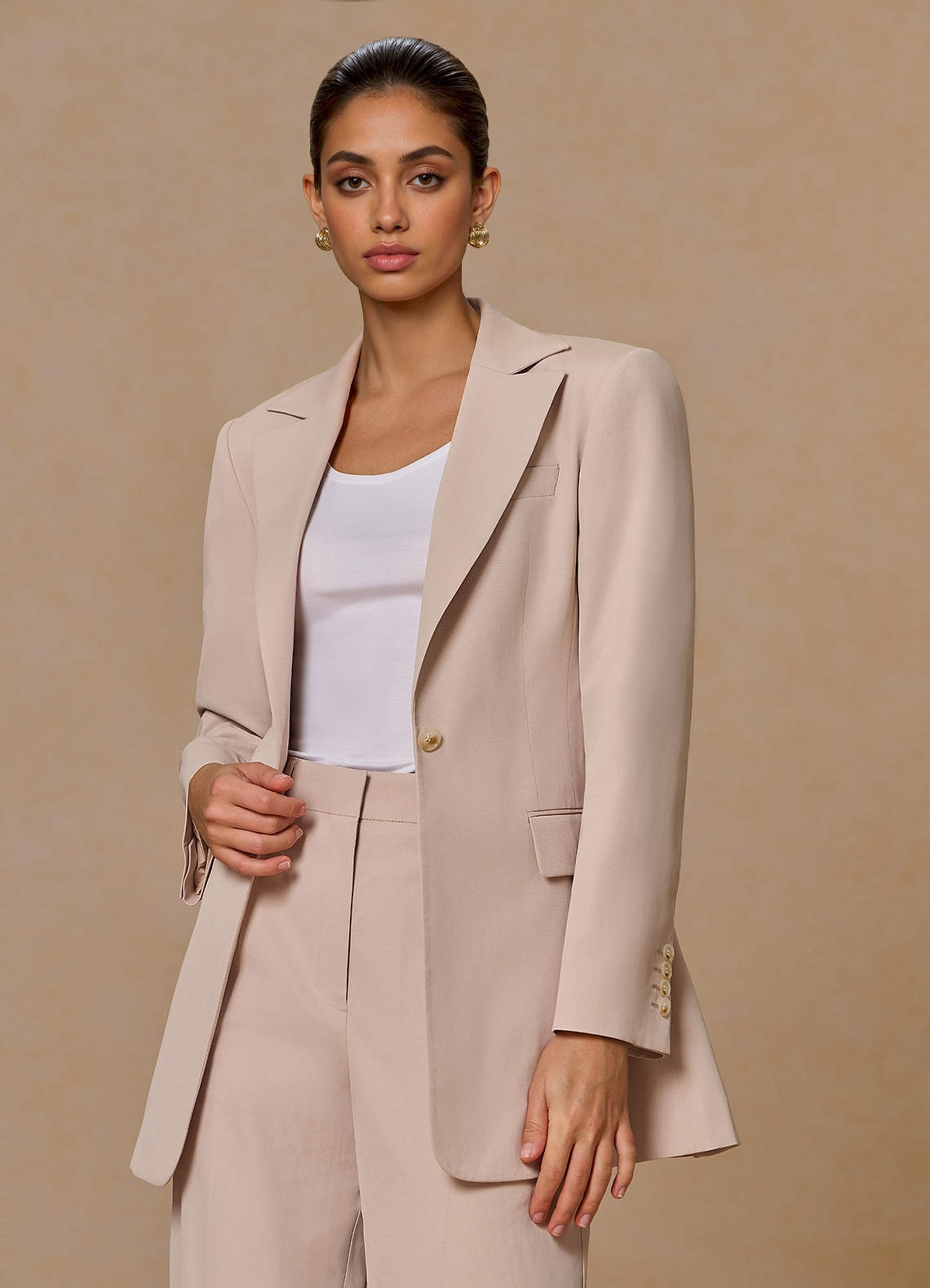 front Margaret Tan Cotton Linen Blend Blazer