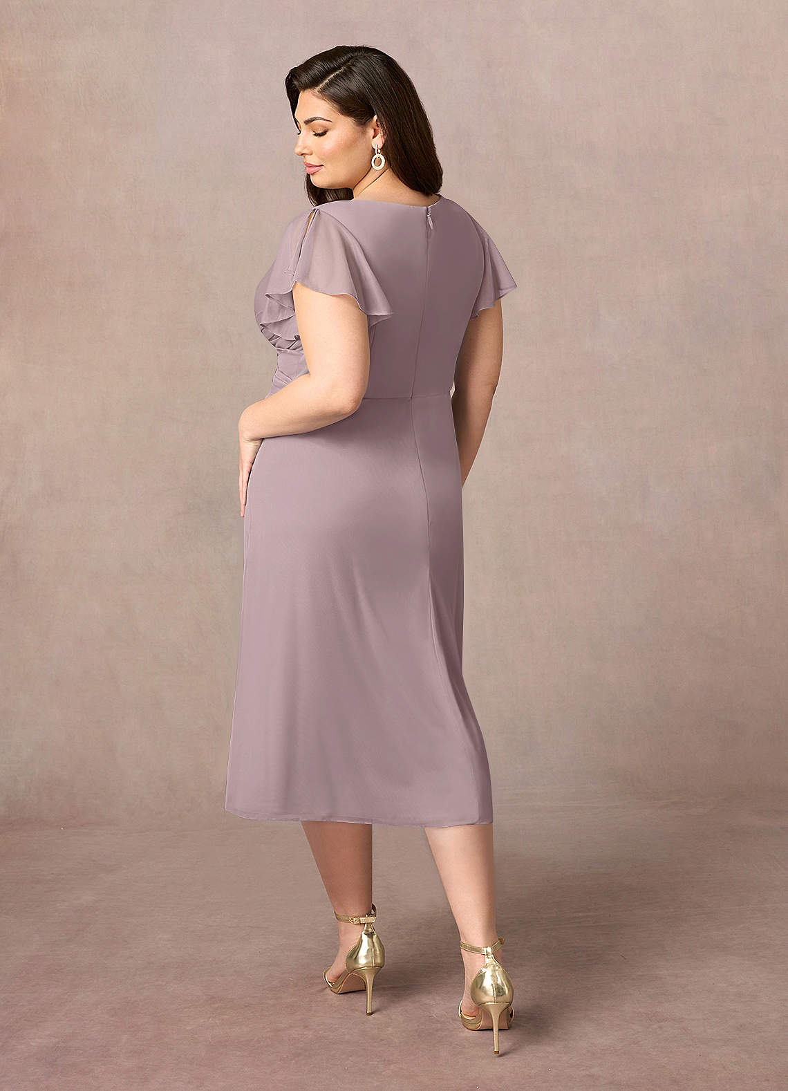 Azazie Vera Abiti per la Madre della Sposa Abito A-Line in Maglia con Scollo a V a Pieghe Dusk image7