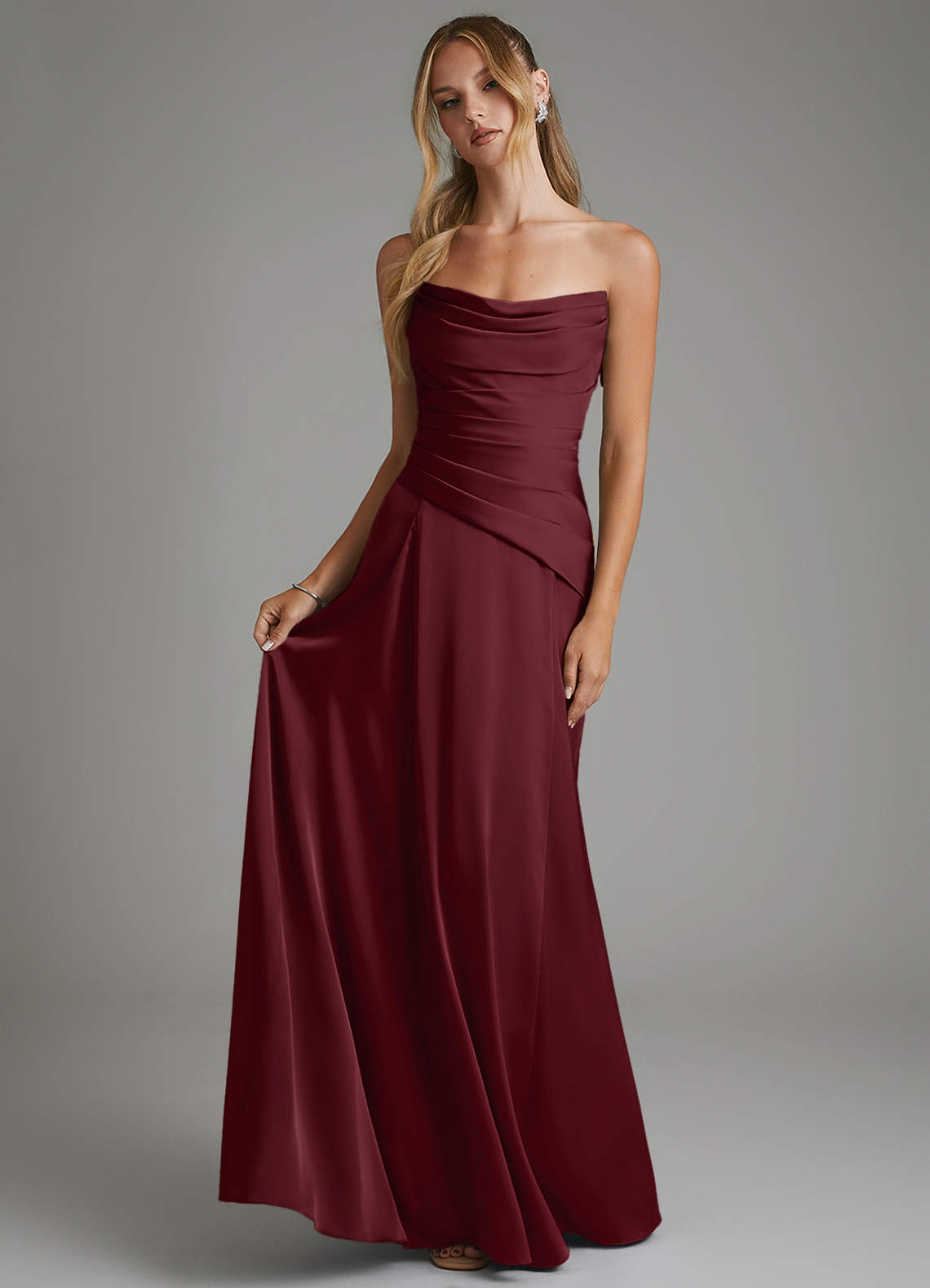 Azazie Gabriela Bridesmaid Dresses Cabernet A-Line Corset Stretch Satin Dress image6