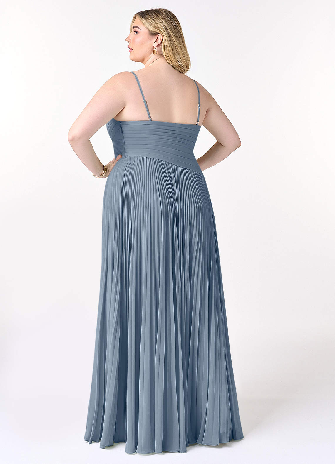 Azazie Vini At-home Try On Dresses Matcha A-Line V-Neck Pleated Chiffon Dress image7