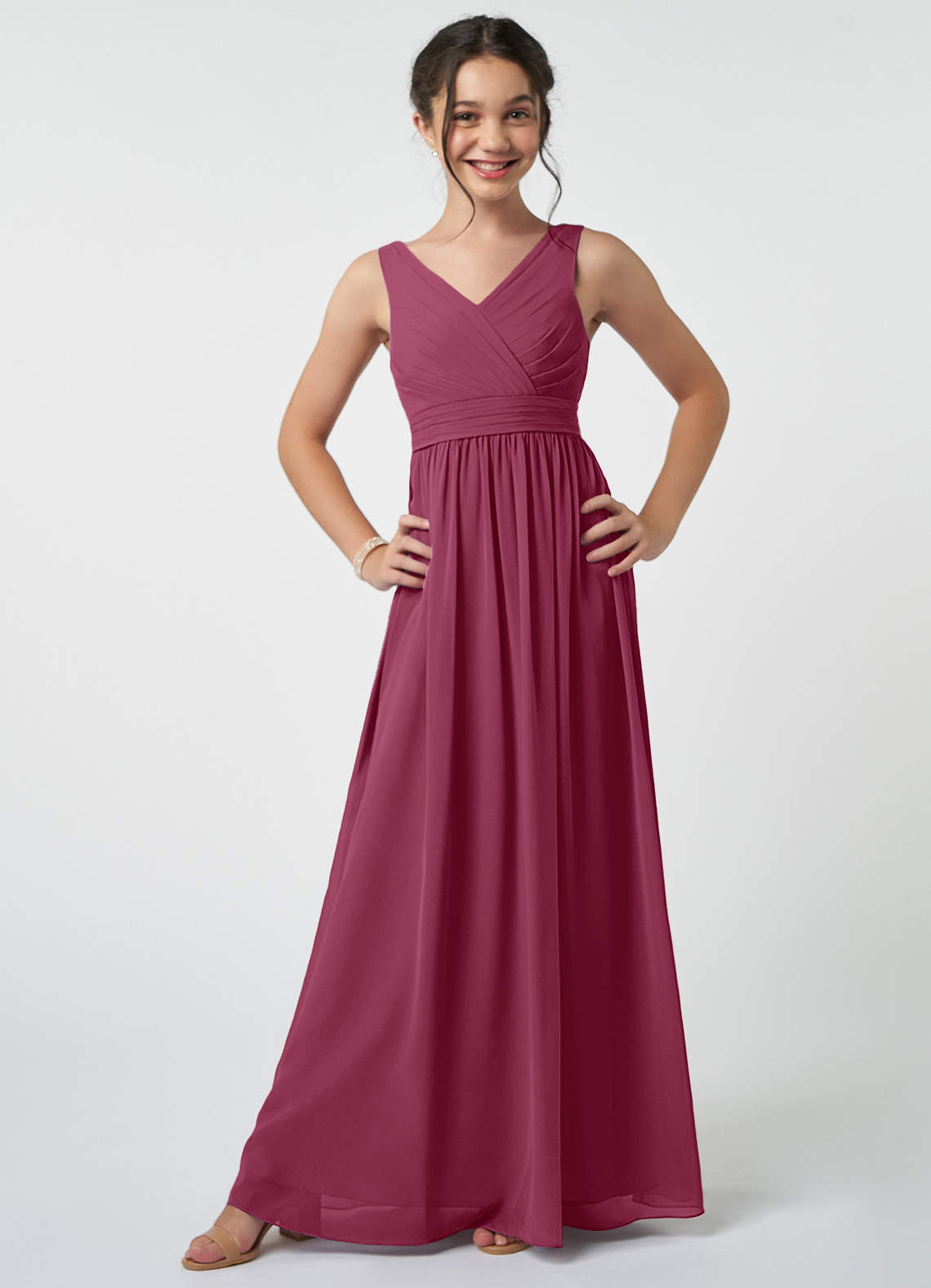 Azazie Kora Junior Mulberry A-Line Pleated Chiffon Dress image1