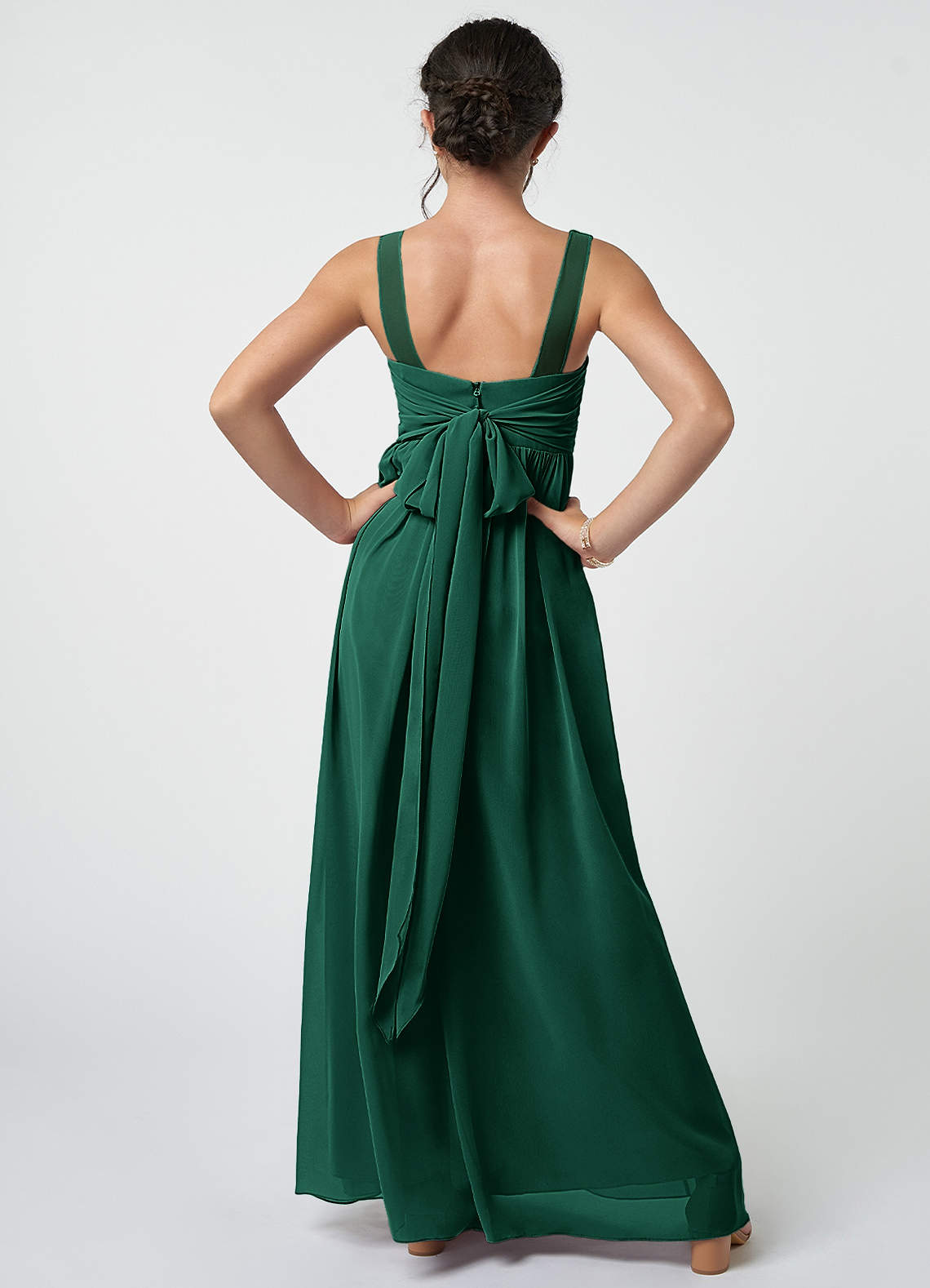 Azazie Kora Junior Emerald A-Line Pleated Chiffon Dress image1
