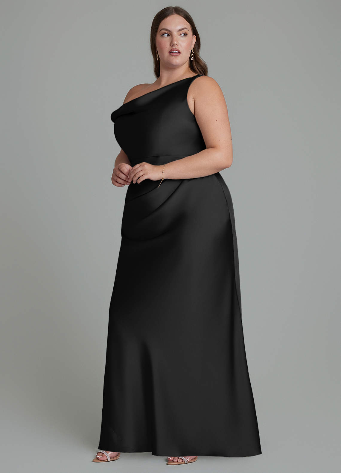 Azazie Emerson Bridesmaid Dresses Black Mermaid Off the Shoulder Stretch Satin Dress image9