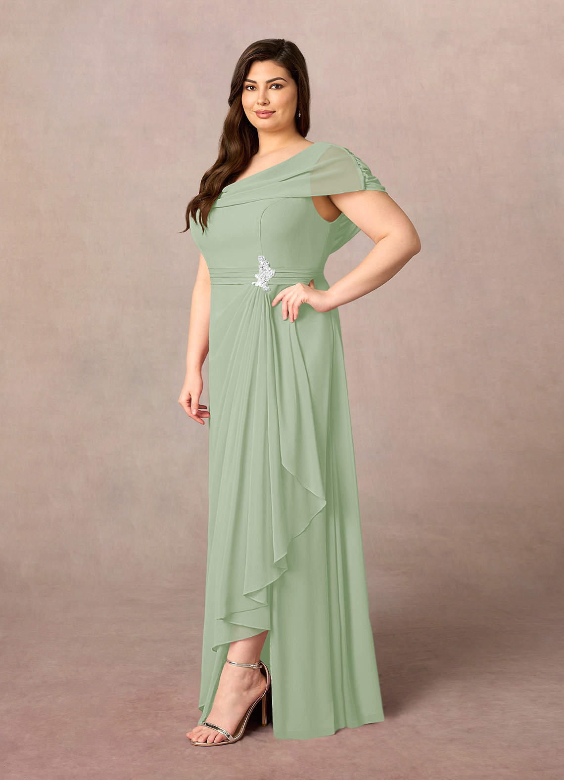 Azazie Mary Mother of the Bride Dresses Dusty Sage A-Line Side Slit Chiffon Dress image6