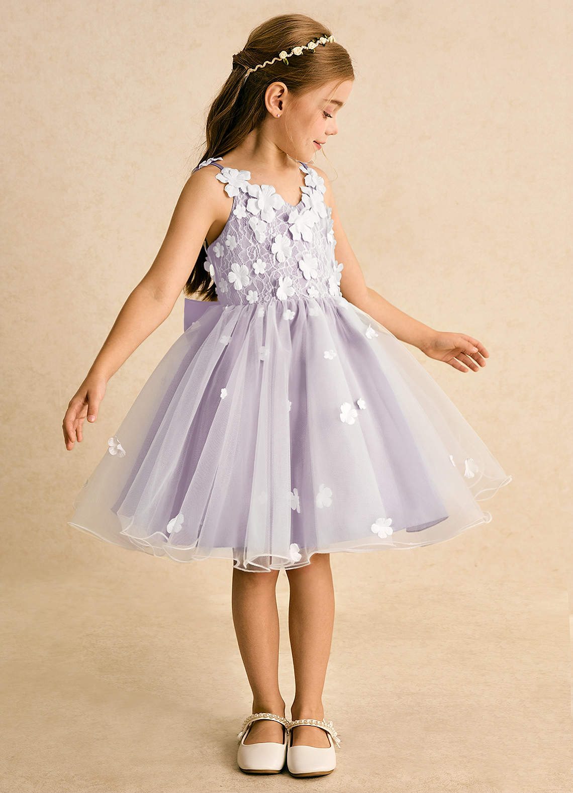 Azazie Junebug Vestidos de florista Vestido Marfim Lilás Fosco de Tule de Vestido de baile com Renda image3