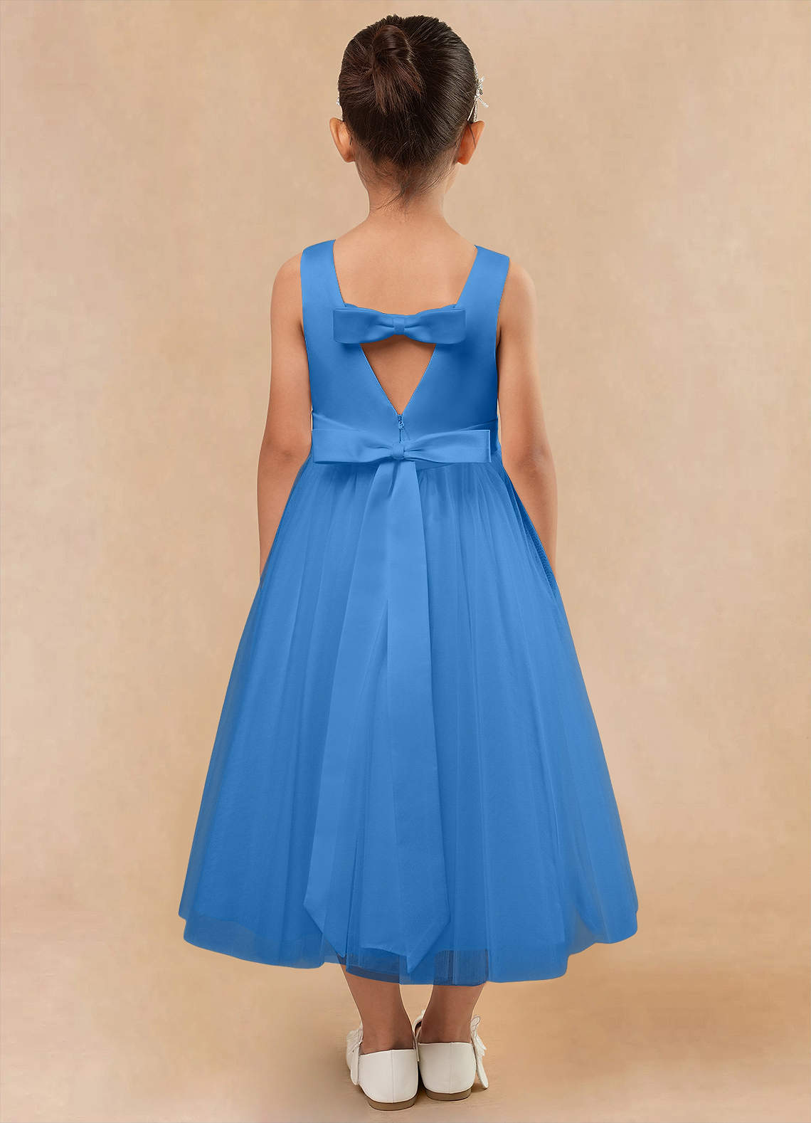 Blue Jay Azazie Marlee A-Line Pleated Matte Satin Tea-Length Dress | Azazie