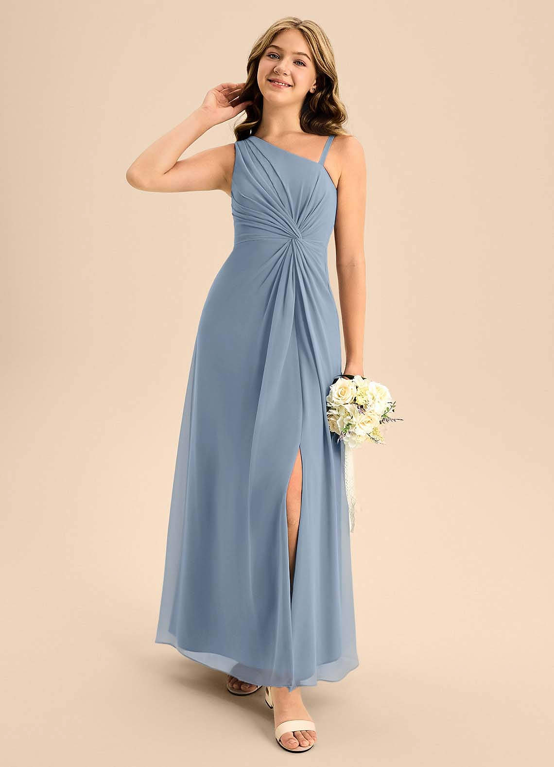 Azazie Brooke Junior Dusty Blue A-Line Side Slit Chiffon Dress image2