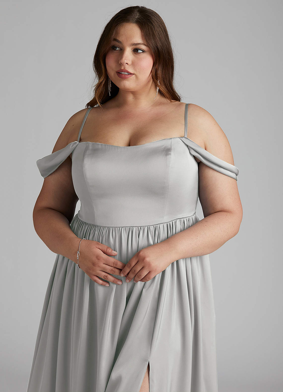 Azazie Morana Ready to Ship Silver Stretch Satin Bridesmaid Dresses | Azazie Azazie Morana Ready to Ship Silver Stretch Satin Bridesmaid Dresses | Azazie