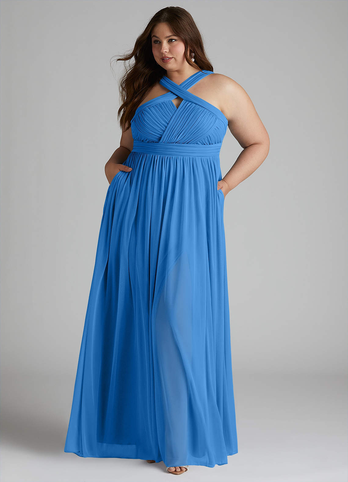 Azazie Hillian Robes de demoiselle d'honneur Robe Trapèze en Maille Dos nu plissé Geai Bleu image1