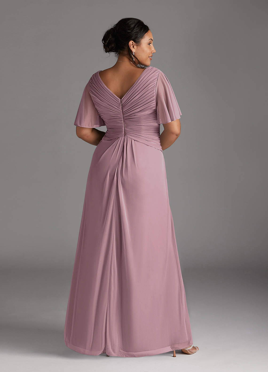 Azazie Emmeline Mother of the Bride Dresses Dusty Rose A-Line V-Neck Pleated Mesh Dress image7