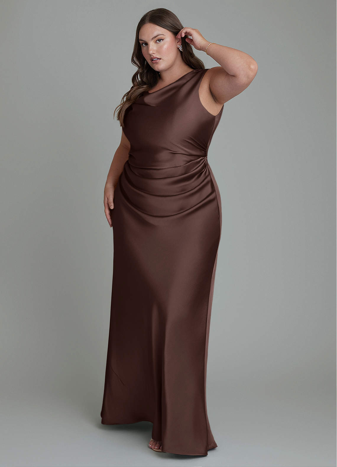 Azazie Kieryn Bridesmaid Dresses Ganache Mermaid Pleated Stretch Satin Dress image8