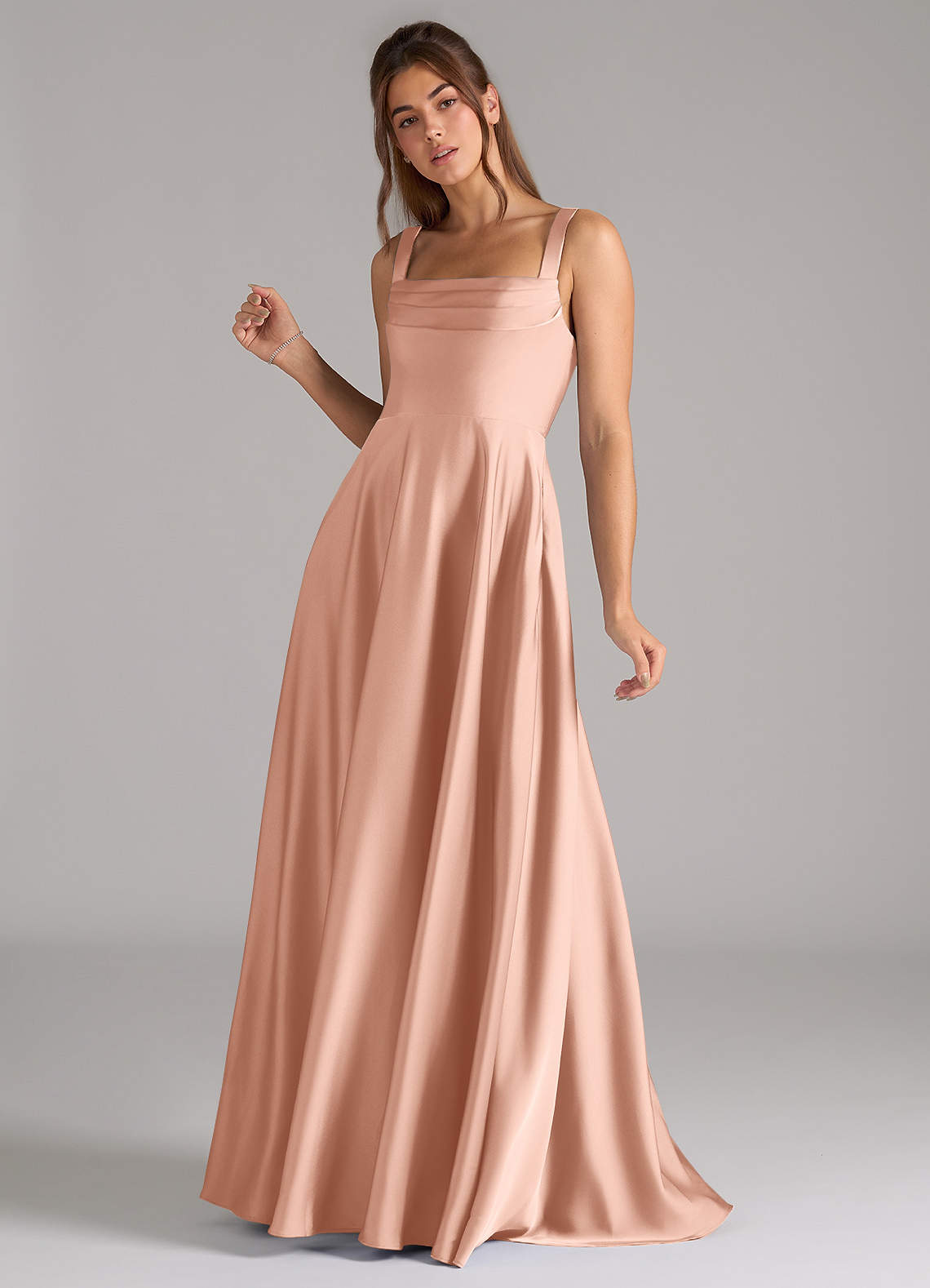 modest rose gold bridesmaid dresses Satin Bridesmaid Dress Prom Dress Brown XS Billie Rose Gold by Grace Loves Lace main image 0
