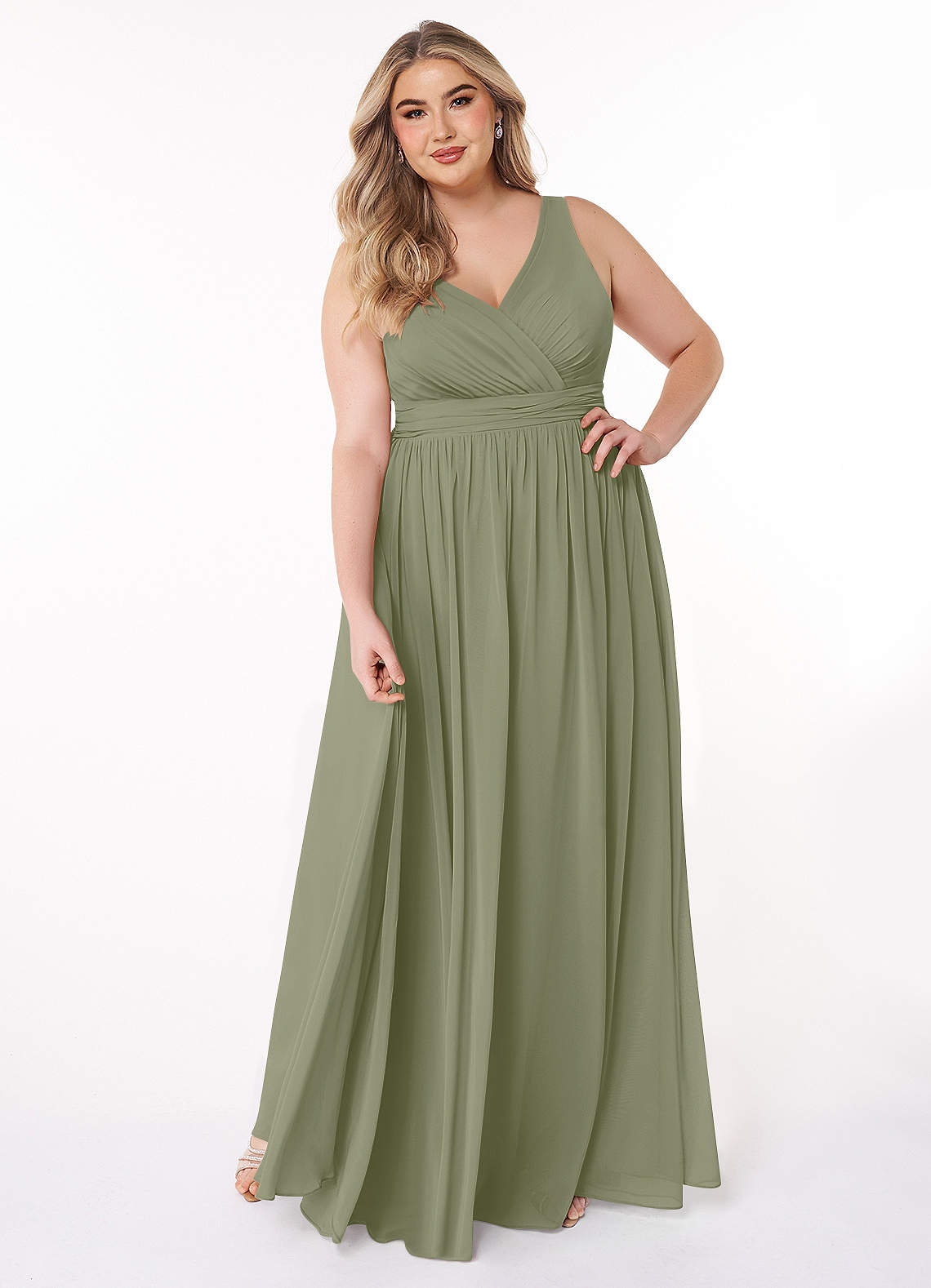 Azazie Kora Bridesmaid Dresses Pistachio A-Line Pleated Chiffon Dress image1