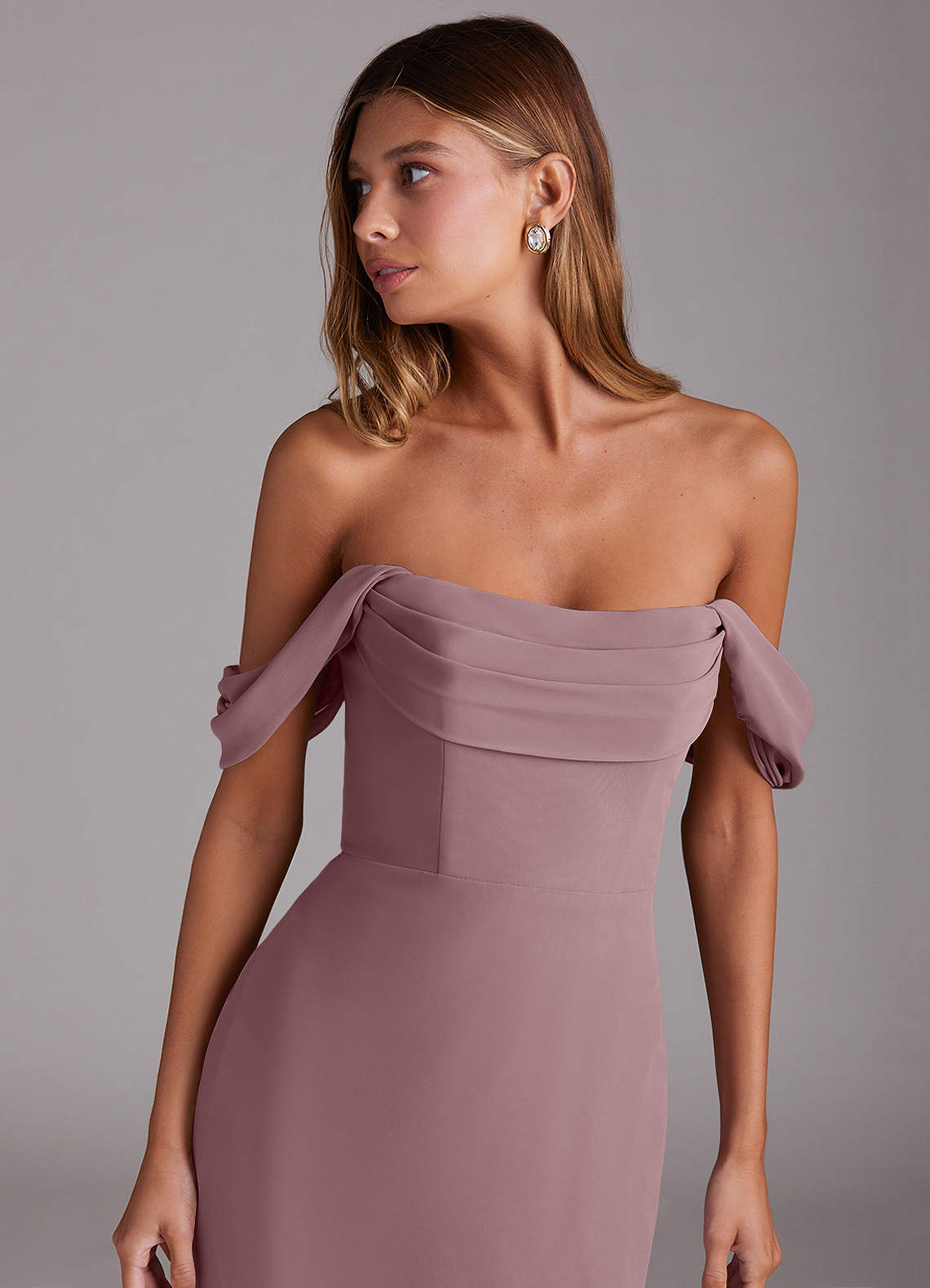 Azazie Saige Bridesmaid Dresses Dusty Rose A-Line Off the Shoulder Chiffon Convertible Dress image4