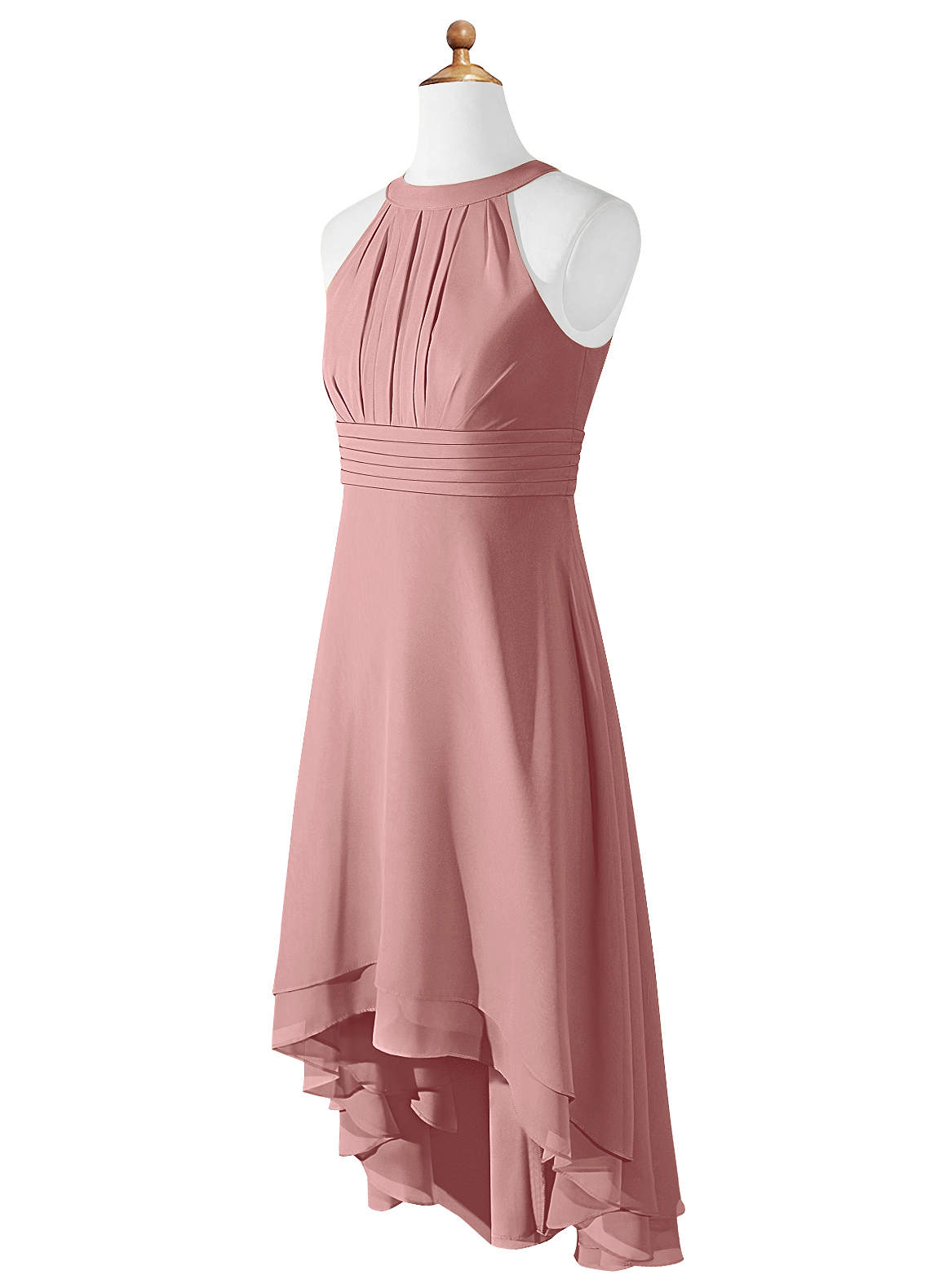 Azazie Linna Junior Vestido de Rosa Polvorienta de Gasa de Corte En A con Plisado image6